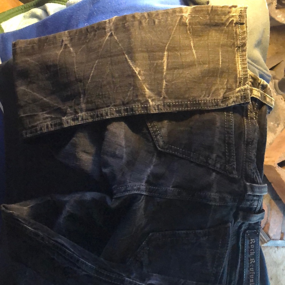 Rock revival black jeans w like a crinkle wash